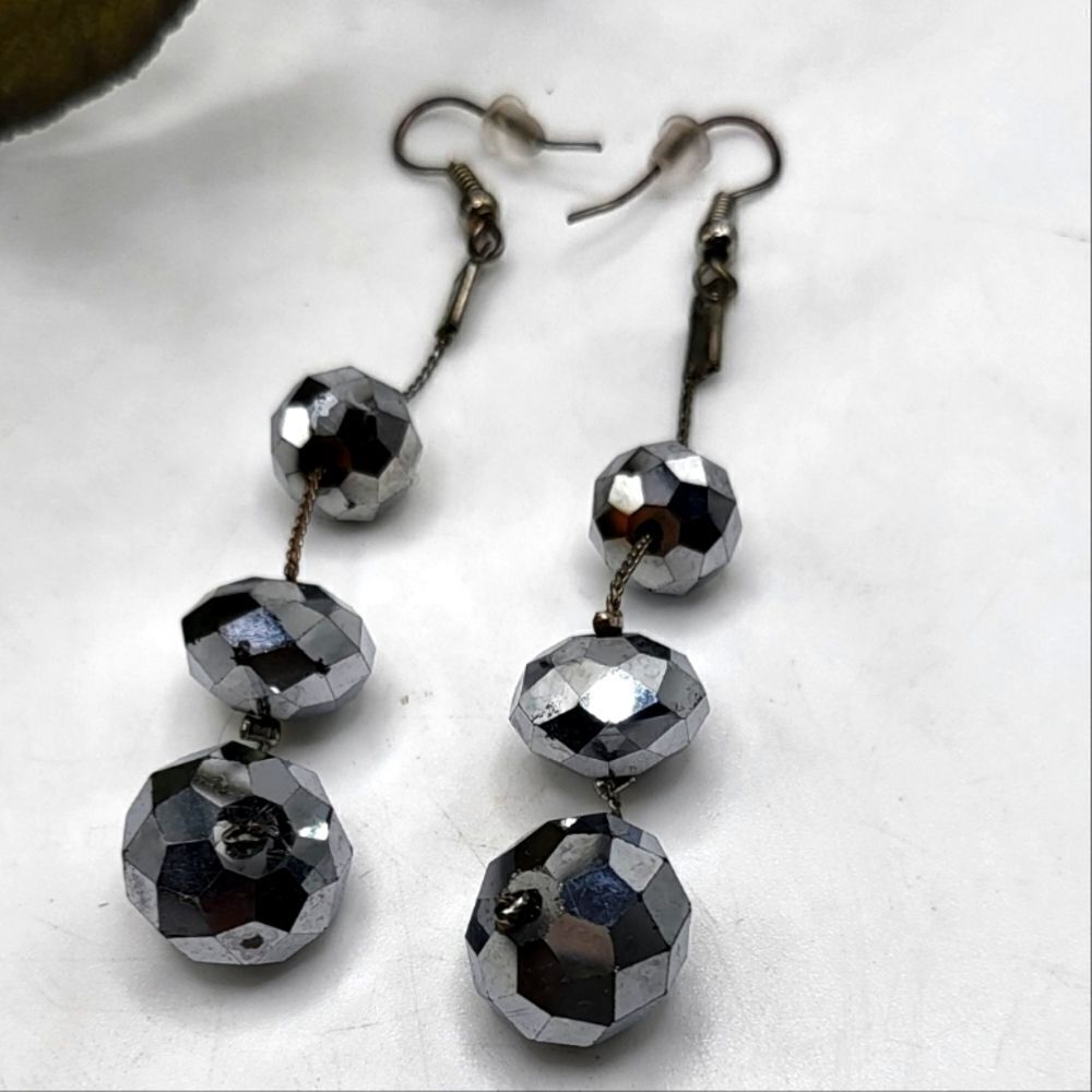"5/$25" Metallic Silver Disco Ball Dangle Earrings